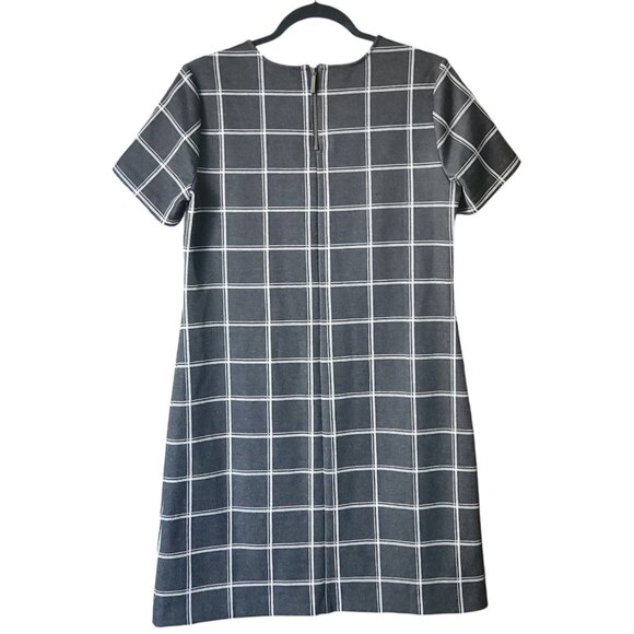 ANN TAYLOR Grey White Windowpane Shift Sheath Dress size 4 Petite - Picture 3 of 6